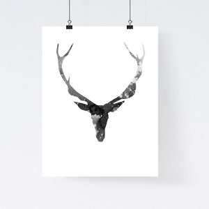 Deer art print, wall art, deer antlers poster, art prints, watercolor print, poster, simple prints, black and white print, animal prints