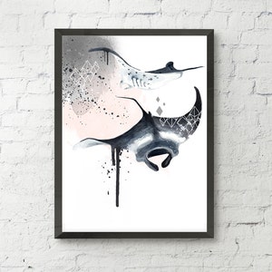 Manta ray art print, nautical illustration, marine art print, modern home wall decor, modern wall art, gift, poster, animal print image 2
