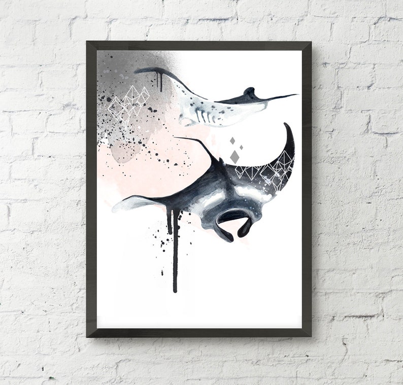 Manta ray art print, nautical illustration, marine art print, modern home wall decor, modern wall art, gift, poster, animal print image 2