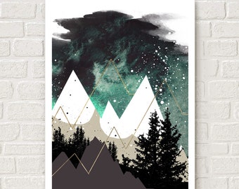 Mountain wall art, art prints, watercolor, posters, blue art, nature prints, modern print, home wall decor, apartment wall art, forest art