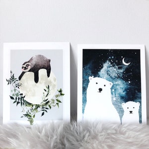 Cute art print, wall art, poster, polar bear print, watercolor prints, wall decor, apartment decor, quirky print, baby room, blue, nursery image 5