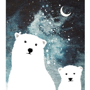 Cute art print, wall art, poster, polar bear print, watercolor prints, wall decor, apartment decor, quirky print, baby room, blue, nursery image 3