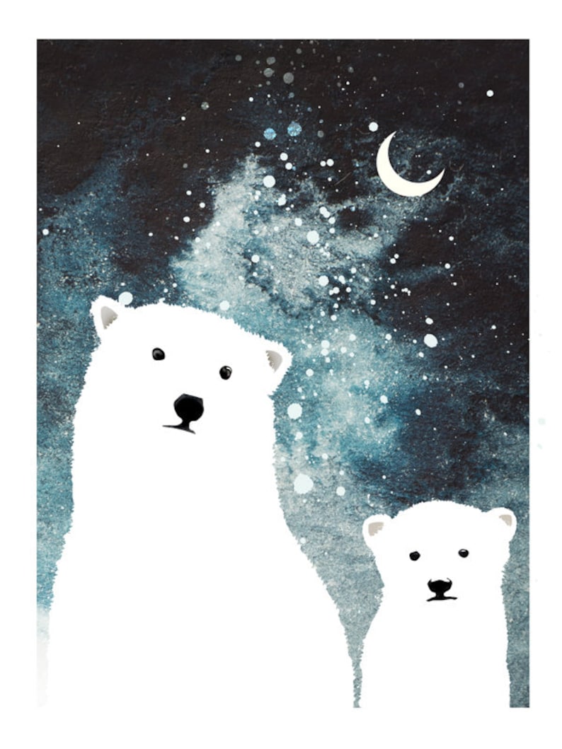 Cute art print, wall art, poster, polar bear print, watercolor prints, wall decor, apartment decor, quirky print, baby room, blue, nursery image 3