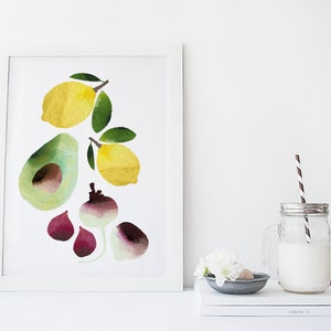 Fruit and vegetable wall art, kitchen art prints , food art, poster, watercolor art print, home wall decor, food poster, modern kitchen art image 2