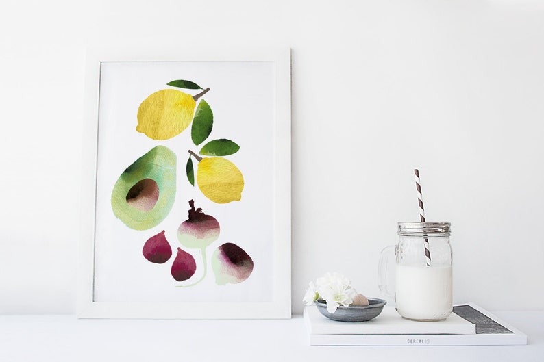 Fruit and vegetable wall art, kitchen art prints , food art, poster, watercolor art print, home wall decor, food poster, modern kitchen art image 2