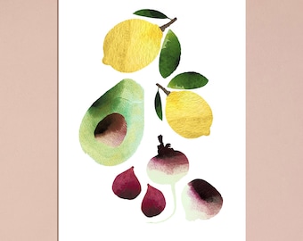 Fruit and vegetable wall art, kitchen art prints , food art, poster, watercolor art print, home wall decor, food poster, modern kitchen art