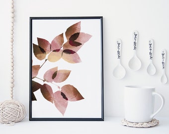 Leaf art print, botanical wall art, watercolor leaf art, nature poster, minimal & simple wall art, home decor, gift, nursery decor
