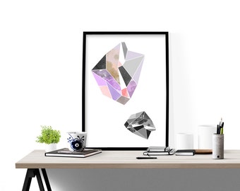 Geometric modern wall art, art print, poster,  gem illustration,  abstract design poster, modern decor, home wall decor, apartment wall art,