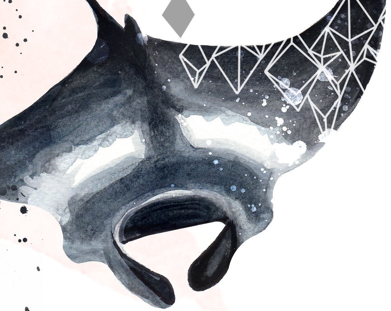 Manta ray art print nautical illustration marine art print | Etsy