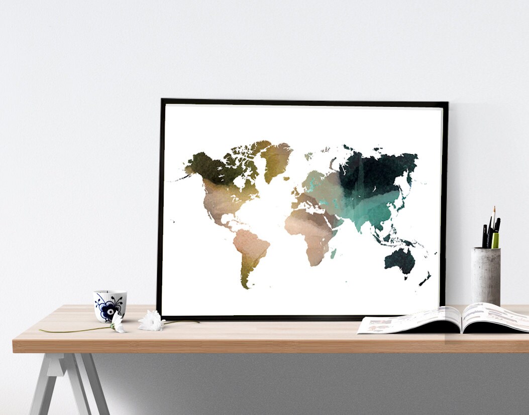 World map wall art art prints map poster map art print | Etsy