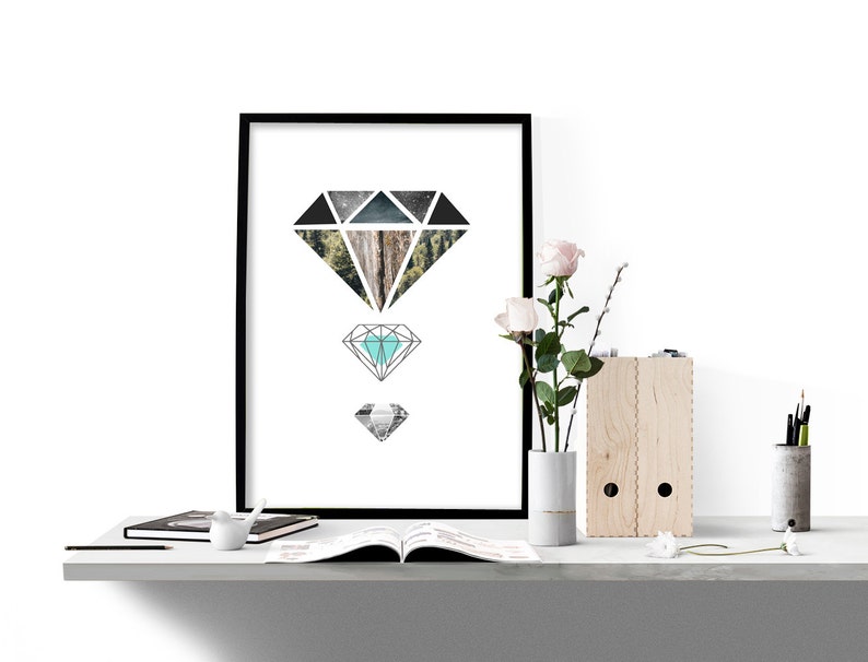 Diamond Art Print Crystal Wall Art Geometric Modern Art Etsy