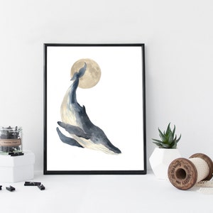 Whale watercolor wall art, art print, nautical poster, home wall decor, whale print, marine, nursery decor, apartment decor, minimal, simple