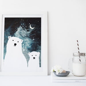 Cute art print, wall art, poster, polar bear print, watercolor prints, wall decor, apartment decor, quirky print, baby room, blue, nursery image 4