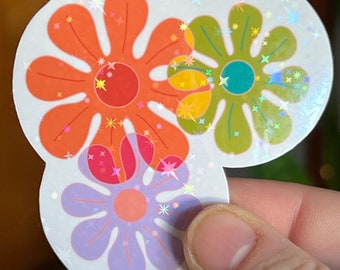 Retro Flower Power Holographic Sticker