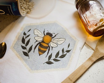 Honeybee Tea Towel, Kitchen Decor, Housewarming Gift, Hostess Gift