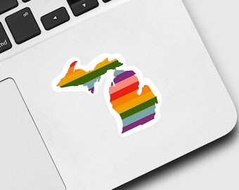 Rainbow Michigan Die Cut Sticker, LGBTQ Sticker, Upper Peninsula Gifts, Midwest Stickers