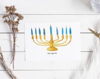 Let's get Lit Hanukkah Card, Holiday card, Jewish Gifts