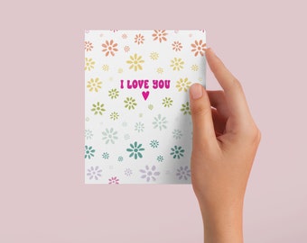 Rainbow Floral I Love You Greeting Card, Blank Card, Anniversary Card, Valentine's Day Card, Love Card