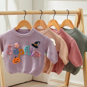 Halloween Sweater, Pumpkins Baby Name Sweater, Personalized Embroidered Name Toddler Baby Sweater, Baby Boy Girls Jumper, Newborn Gifts