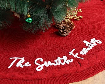 Personalized Family Name Christmas Tree Skirt: Christmas Tree Skirts, Custom House Warming Gift, Christmas Home Decor, Christmas Decorations