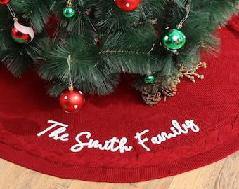 Personalisierter Weihnachtsbaum-Rock - Benutzerdefinierte Familienname - Handgemachtes Feiertagsdekor - Andenken-Weihnachtsgeschenk - Stammbaum-Rock
