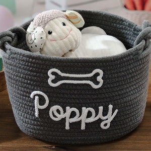 Hundespielzeugkorb, personalisierter kleiner Haustierwelpe, benutzerdefinierter Name Baumwollseilaufbewahrung, Katzenkörbe, Bild 7