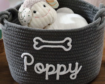 Dog Toy Basket,  Personalized Toy Pet Basket, Dog Toy Box Bin Small Pet Puppy Toy Basket, Custom Name Cotton Rope Basket, Cat Toy Basket,