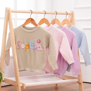 Personalized Baby Sweater, Custom Hand Embroidered Name Baby Sweater, Pink Newborn Baby Name Toddler Sweater, Knit Baby Sweater for Girl Boy