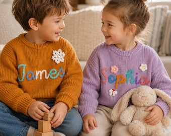 Personalisierter, handbestickter Baby-Namenspullover, kuscheliger Strickpullover für Kleinkinder (Jungen und Mädchen), Babyzimmer