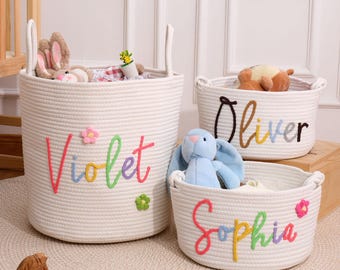 Personalized Handmade Basket, Baby Gift, Baby Shower Gift Cotton Rope Basket, Baby Basket, Toy Basket Name Newborn Monogram Baby Name Gift