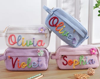 Estuche personalizado para lápices, estuche para lápices personalizado para niñas, regalo para la vuelta al cole, estuche de pana con nombre personalizado para niños, estuche con monograma