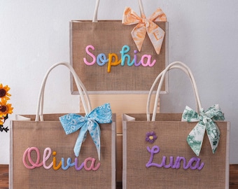 Personalized Bridesmaid Bag with charm,Beach tote Gift Wedding bag, Custom Bachelorette Party Bag, Bridesmaid Gift, Custom Burlap Beach Bags