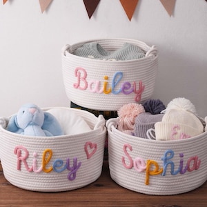 Personalisierter Babyparty-Geschenkkorb, Babypartykorb, Baumwollseilkorb, Babykorb, Spielzeugkorb Name Neugeborenes Monogramm Babynamengeschenk