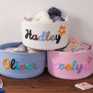 Personalisierter Osterkorb, Hasenkörbchen Babynamenkorb, Baumwollseilkorb, Benutzerdefinierte Jungen Mädchen Osterkörbchen Eiersuche Ostereimer Geschenke