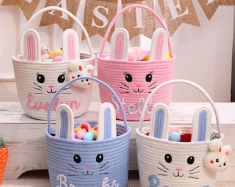 Personalized Easter Basket, Bunny Bag, Custom Egg Hunt Name Kids Baby Toddler Easters Gifts
