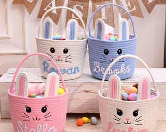 Personalized Easter Basket, Custom Kids Toddler Baby Eggs Bunny Baskets, Name Boy Girl Gift