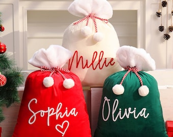 Personalized Santa Sack, Custom Velvet Christmas Sacks, Christmas Eve Bag, Family Holiday Xmas Gift