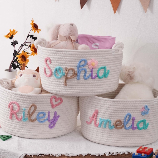 Baby Basket, Personalized Baby Gift, Baby Shower Gift Cotton Rope Basket, Baby Gift Basket, Toy Basket, Name Newborn Baby Name Nursery Gift