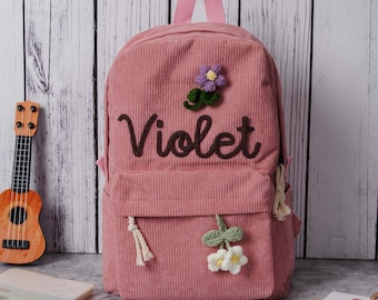 Custom Name Corduroy Backpack, Personalized Kid Back to School Bag for Kids and Toddlers with name Monogram Toddler Backpacks, Birthday Gift