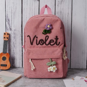 Sac à dos personnalisé en velours côtelé avec nom, sac de rentrée personnalisé pour enfants et tout-petits avec nom, sacs à dos pour tout-petits monogrammes, cadeau d'anniversaire