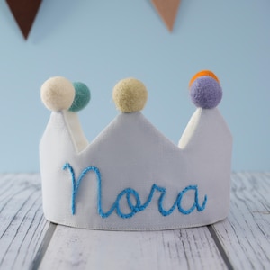 Birthday Crown, Personalized Embroidered Toddler Birthday Party Crown, First Baby Hat Linen Birthday Boy 1st Gift Infant Hats Neutral Crowns