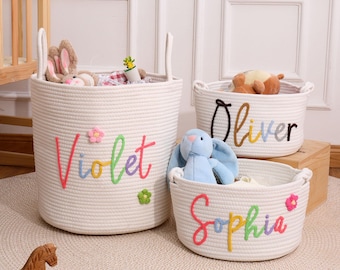 パーソナライズされた手作りバスケット、ベビーギフト、ベビーシャワーギフトコットンロープバスケット、ベビーバスケット、おもちゃバスケット名前新生児モノグラム赤ちゃんの名前ギフト