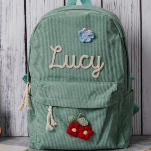 Sac à dos personnalisé, cadeau d'anniversaire de sacs à dos en velours côtelé pour tout-petits, nom de monogramme mignon cartable pour enfants pour filles et garçons