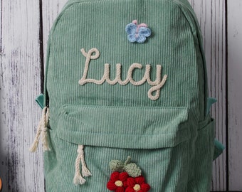 Personalized Backpack, Custom Kids Toddler Corduroy Backpacks Birthday Gift, Monogram Name Children&#39;s Baby&#39;s Cute School Bag for Girls Boys