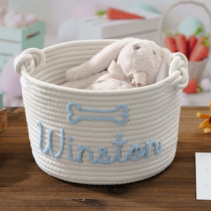 Hundespielzeugkorb, personalisierter kleiner Haustierwelpe, benutzerdefinierter Name Baumwollseilaufbewahrung, Katzenkörbe, Bild 10