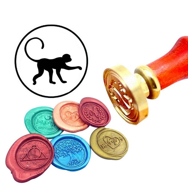 Cute Monkey Wax Seal Stamp, Custom Any Animals Sealing Wax Stamp Kit, Monkey Wax Stamp, Custom Initial Date Wedding Invitation Wax Seal Kit