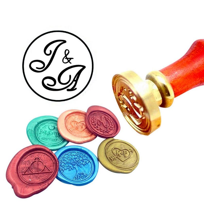 Custom Initials Wax Seal Stamp Monogram Sealing Wax Stamp Kit Custom Initials Wax Stamp Custom Initial Date Wedding Invitation Wax Seal Kit