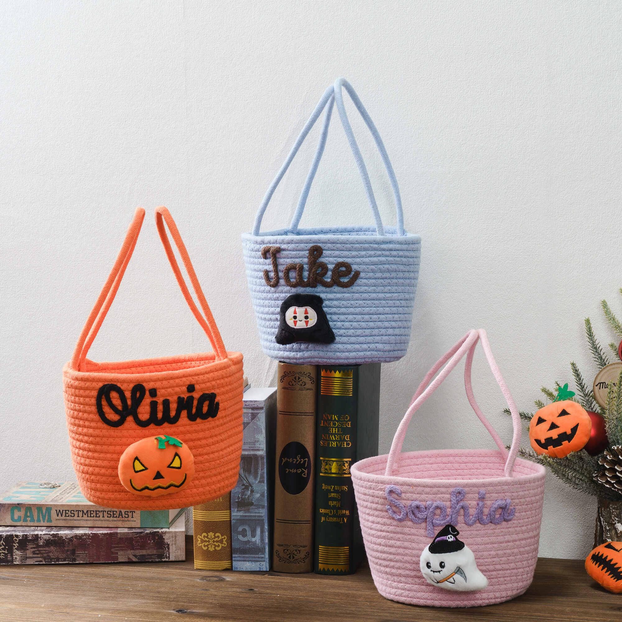 Halloween Basket, Halloween Candy Bag, Name Basket Trick or Treat Basket Custom Ghost  Bucket Candy Gift for kid, Candy bucket Festive Gifts