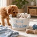 Personalized Dog Toy Basket, New Pet Cat Storage Bins, Custom Puppy Gift Box Baskets
