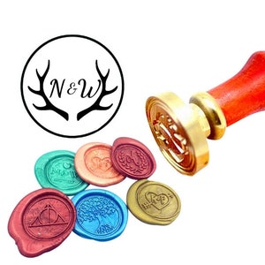 Antlers Wax Seal Stamp, Deer Antler Sealing Wax Stamp Kit, Stag Head Wax Stamp, Custom Personalized Initial Date Wedding Invitation Wax Seal